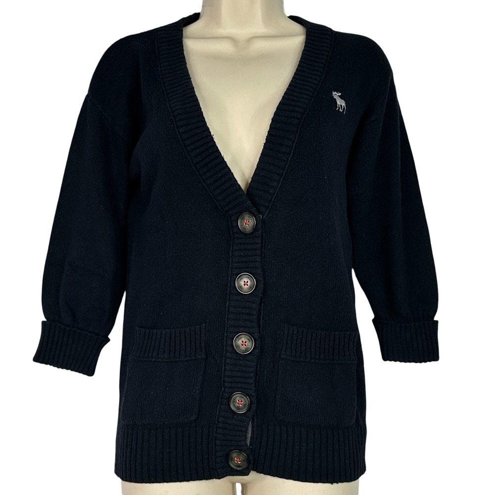 Y2K Abercrombie & Fitch Rabbit Hair Blend Cardigan Womens L Navy Button Front‎
